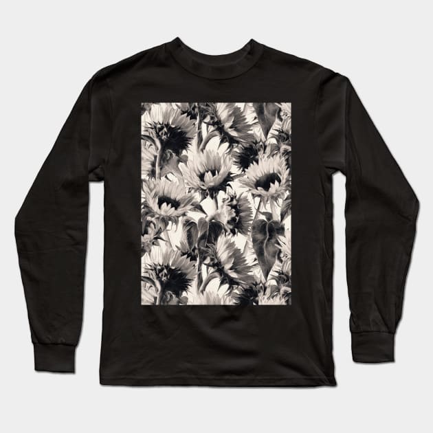 Sunflowers in Soft Sepia Long Sleeve T-Shirt by micklyn